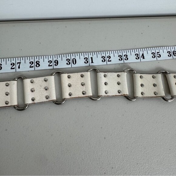 Vintage LEVIS White Studded Leather Belt Wide Punk Rocker Goth Grunge Rustic main image 14